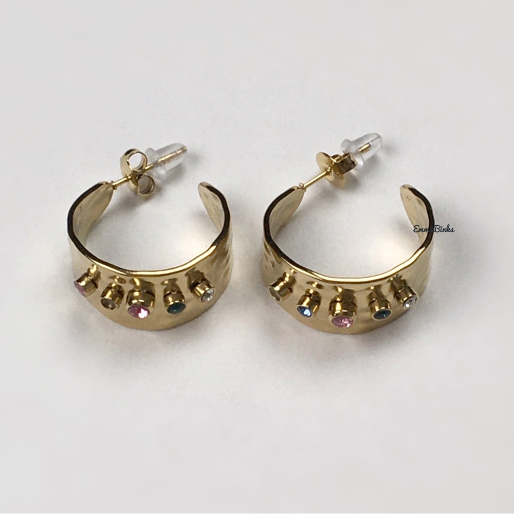 New FP 18KGP Hammered CZ Hoop Earrings - Picture 5 of 11